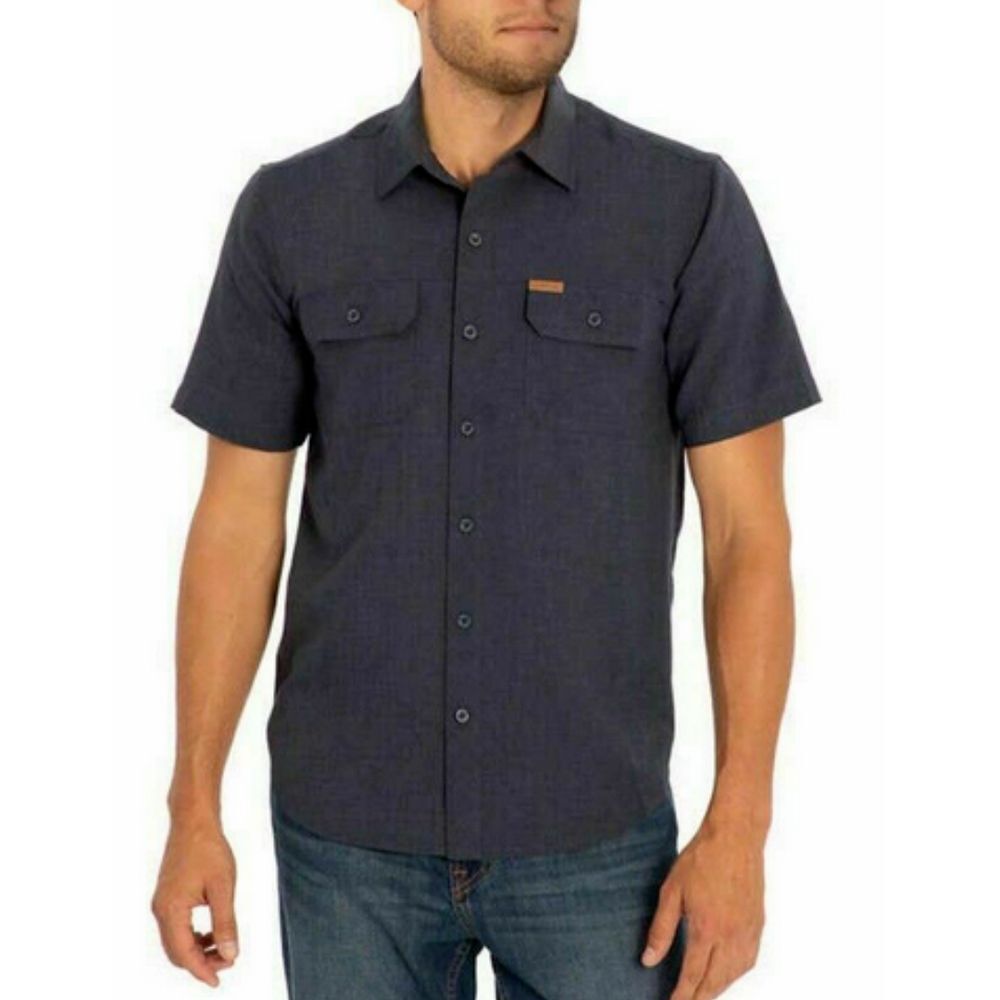 Orvis Men's Short Sleeve Woven Tech Button Up Shirt UPF‎ 30 Navy Blue Size L